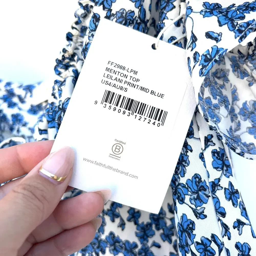 New Faithfull The Brand Menton Top Leilani Blue Floral Cottagecore Blouse 4 - Picture 6 of 8